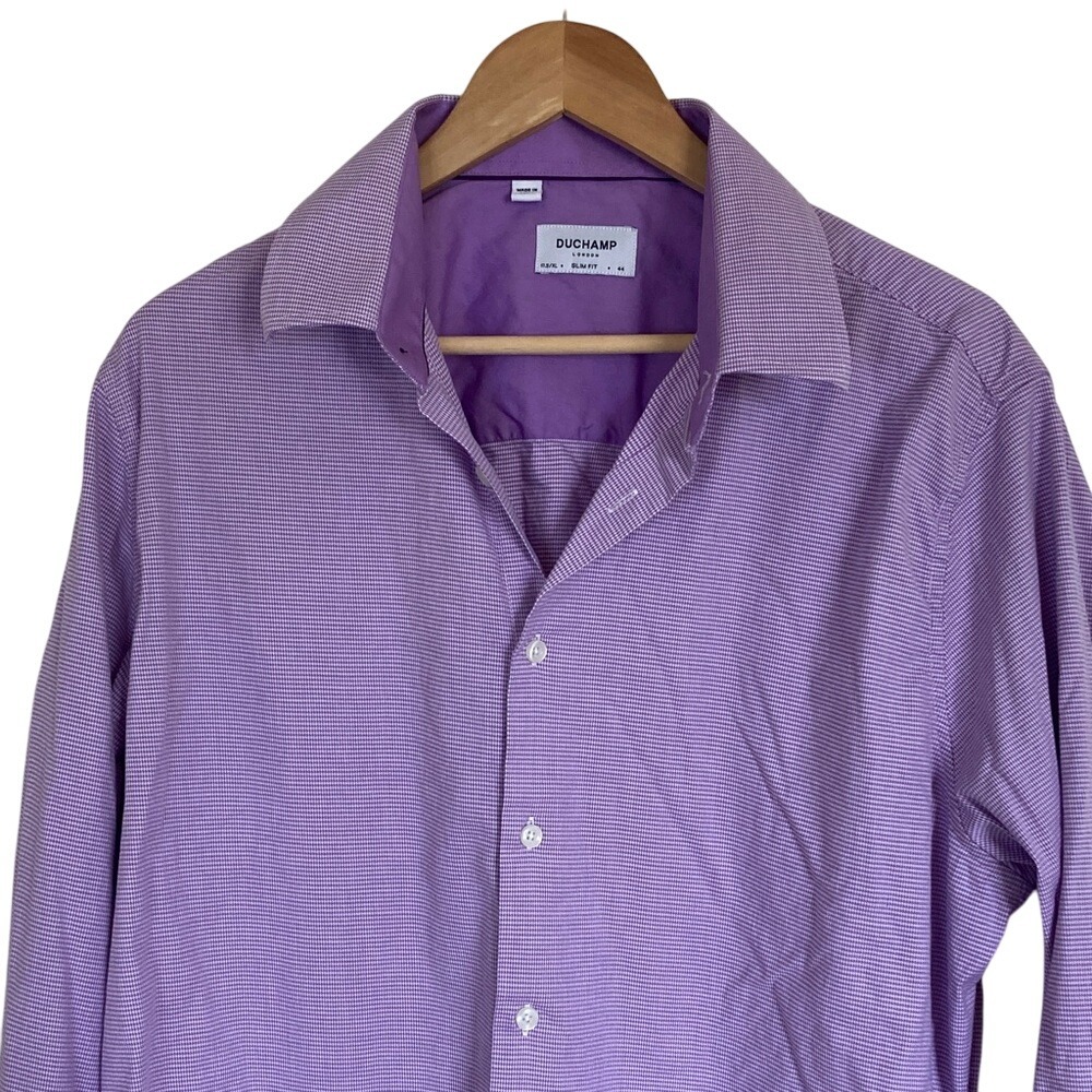 Duchamp London Mens Slim Fit Button Up Shirt Size XL Purple Design Dress Office